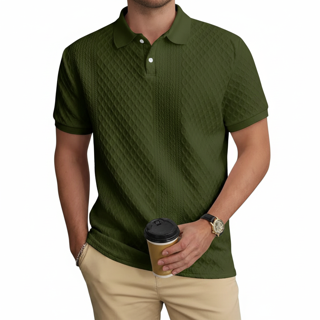 Mens Casual Jacquard Short-sleeve Polo T-shirt 1