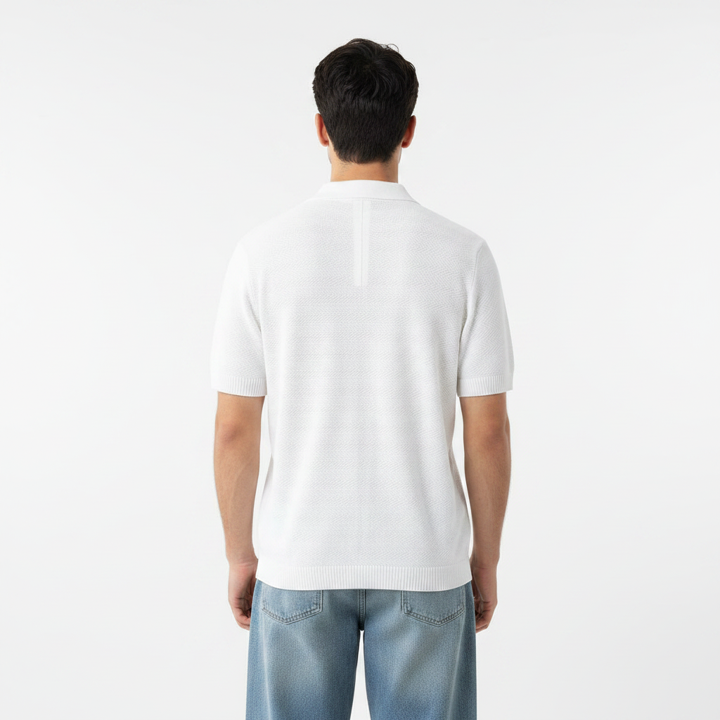 Mens Wear Textured Knitted Short-Sleeve Polo Shirt 6