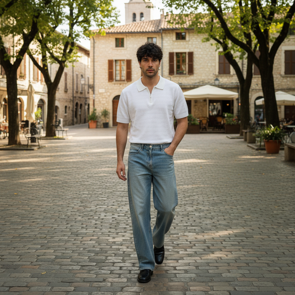 Mens Wear Textured Knitted Short-Sleeve Polo Shirt 3