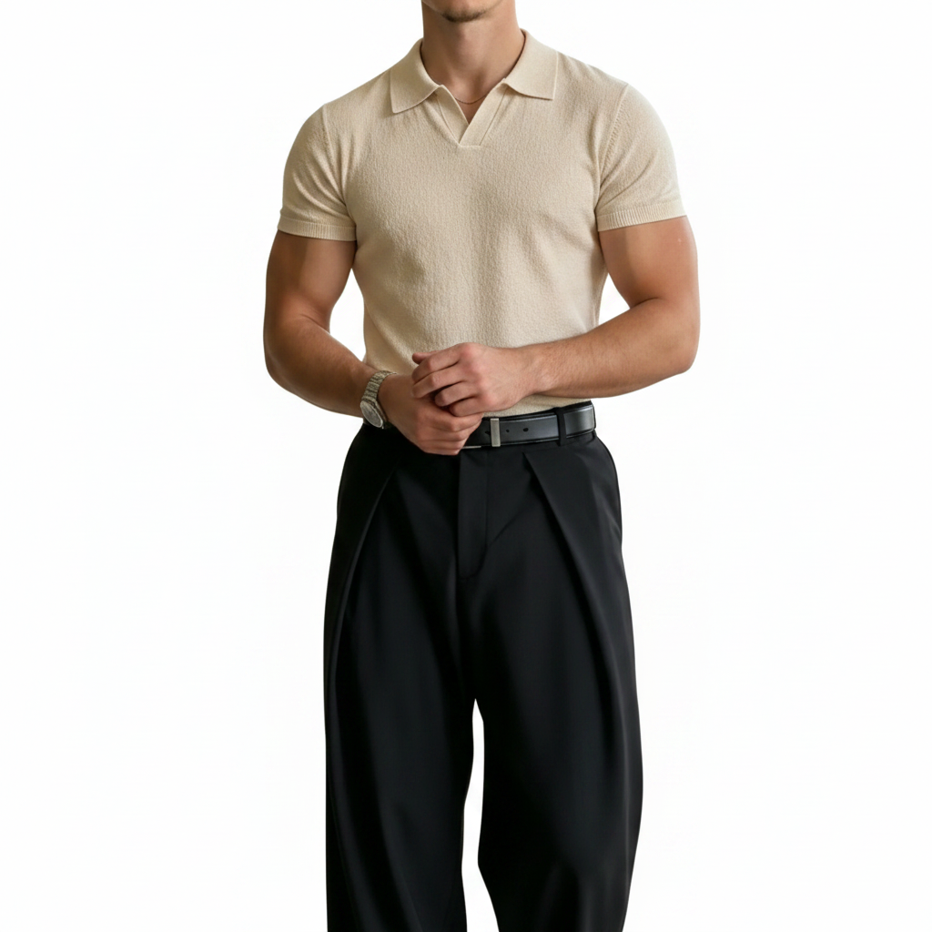 Mens Classic Knitted Short-sleeve Polo Shirt 1