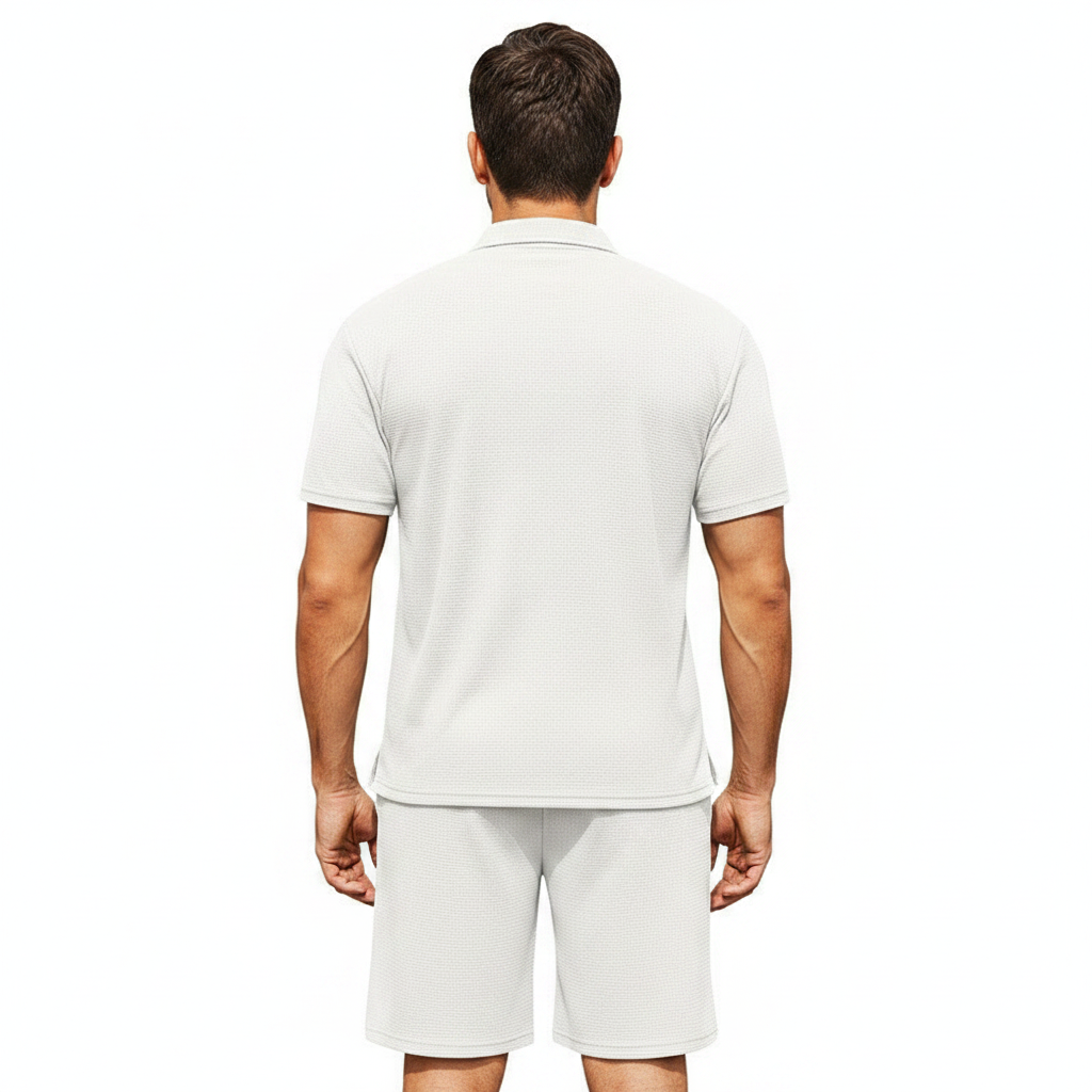 Men’s Textured Polo Shirt with Drawstring Shorts Set 6