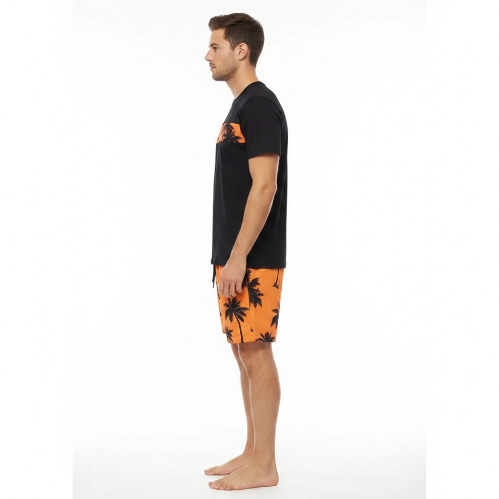 Men’s Palm Tree Print T-Shirt with Drawstring Shorts Set 23