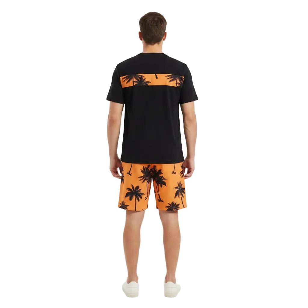 Men’s Palm Tree Print T-Shirt with Drawstring Shorts Set 22
