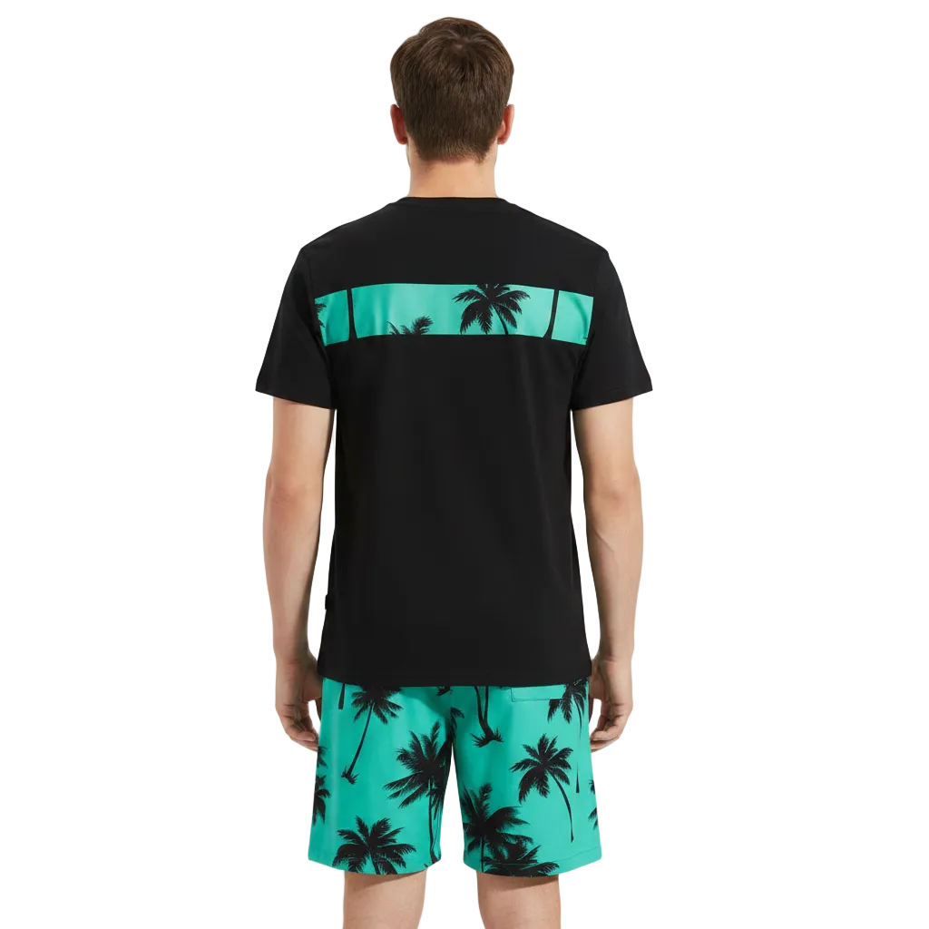Men’s Palm Tree Print T-Shirt with Drawstring Shorts Set 11