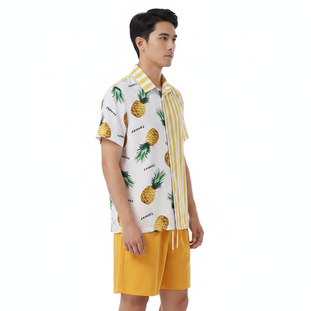 Men’s Summer Casual Wear Sleeve Button-Up Shirt Shorts Set 6
