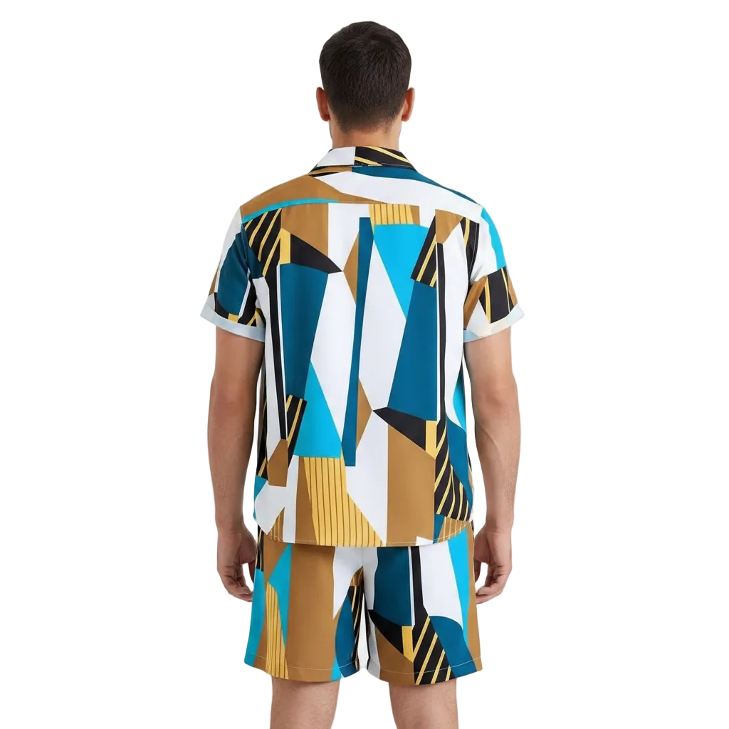 Men’s Summer Casual Wear Sleeve Button-Up Shirt Shorts Set 14