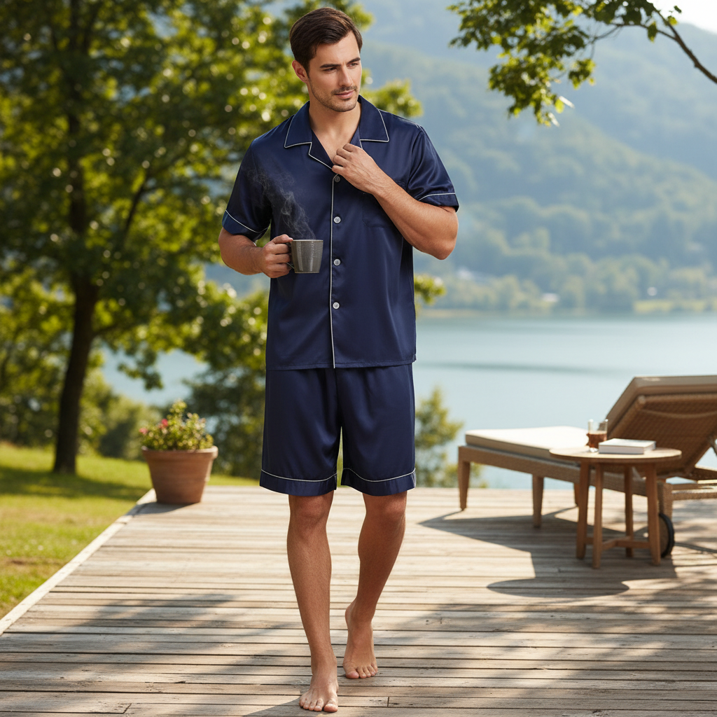 Men’s Slim Fit Short Sleeve T-Shirt and Shorts Set with White Stripe Sleeves 9