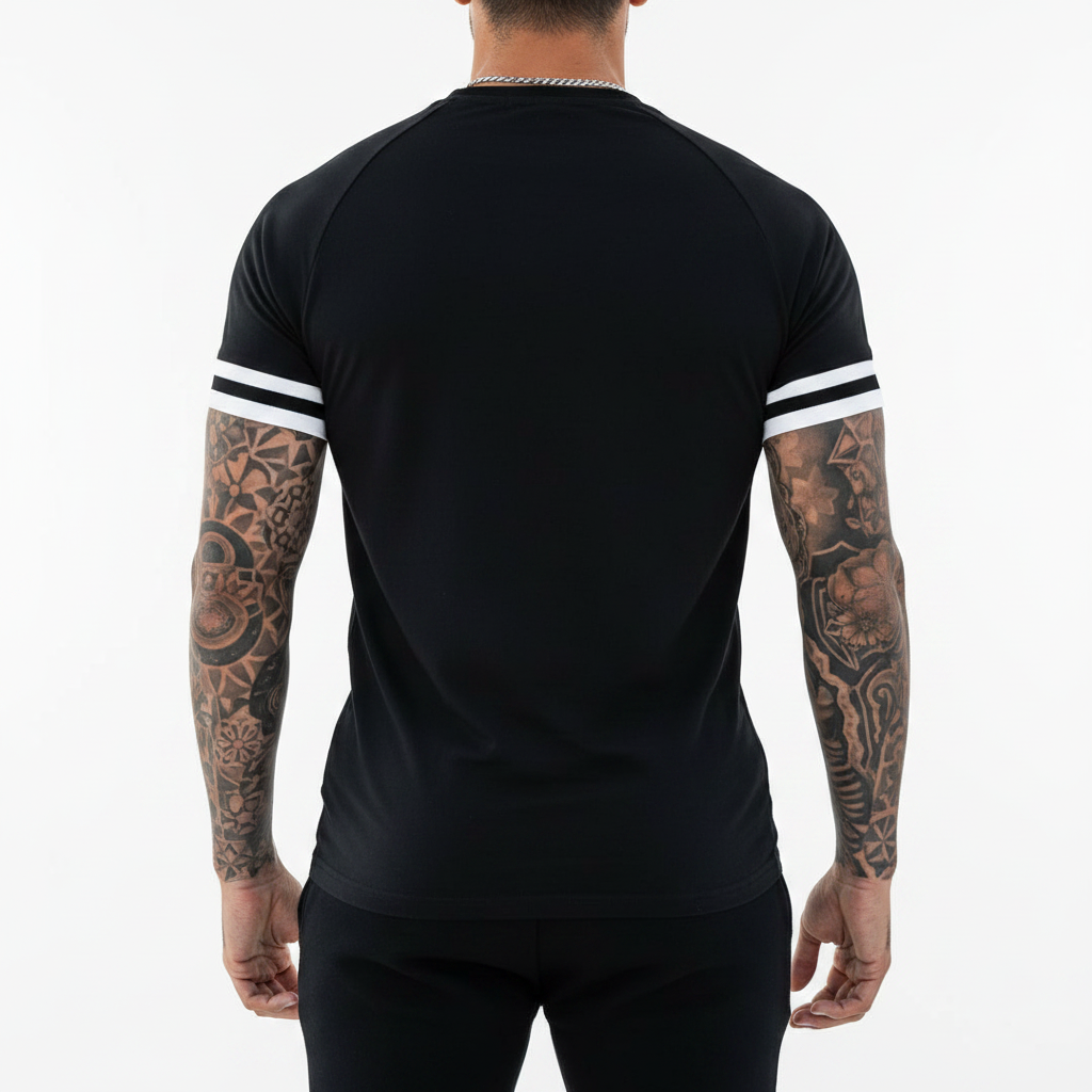 Men’s Slim Fit Short Sleeve T-Shirt and Shorts Set with White Stripe Detail 26