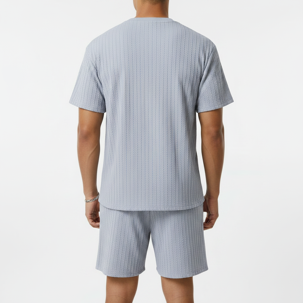 Men’s Summer Wear Ribbed Short Sleeve T-Shirt and Shorts Set 11