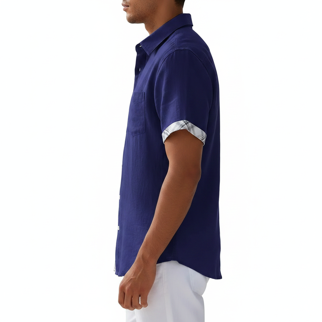 Vacation Short Sleeve Shirts With Plaid Side Summer Hawaii Beach Top Mens Clothing 7