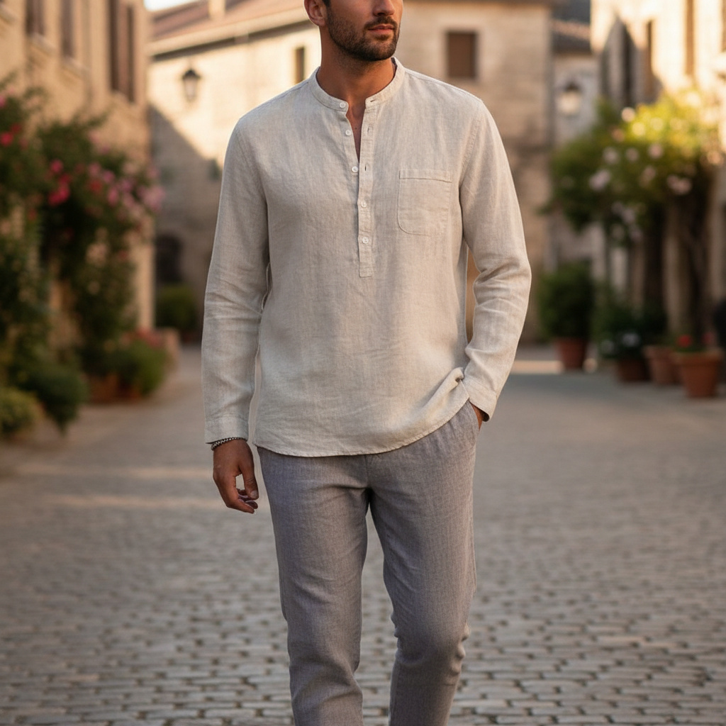 Men Vintage White Shirt Button Linen Shirts 3