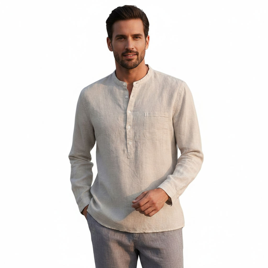 Men Vintage White Shirt Button Linen Shirts 8