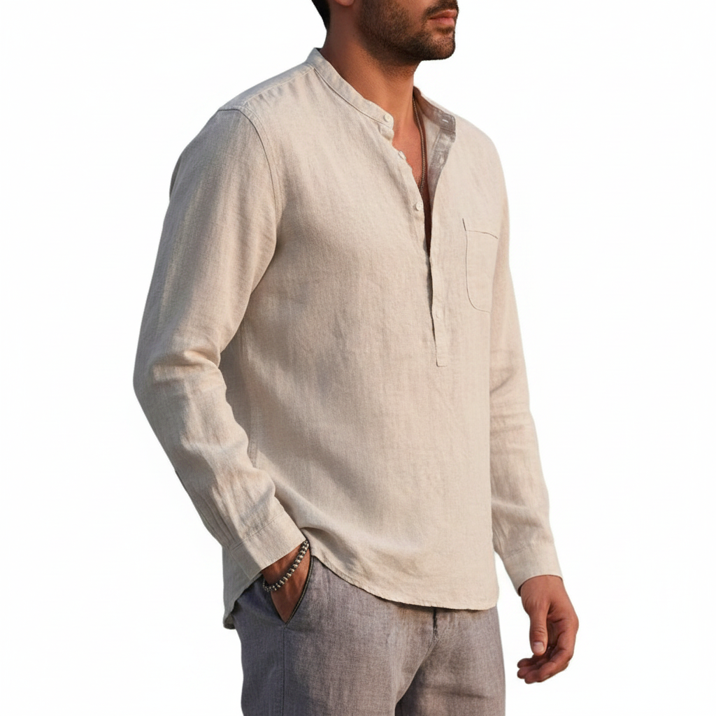 Men Vintage White Shirt Button Linen Shirts 1