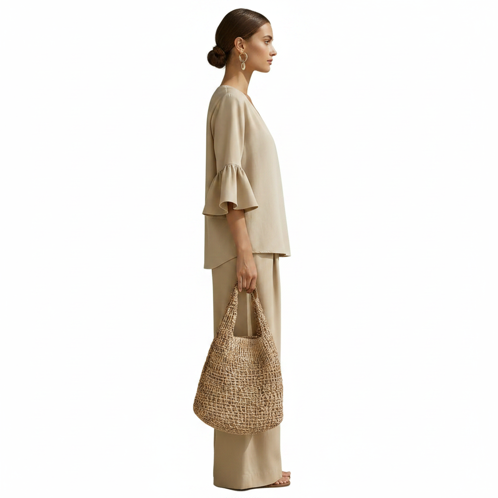Women's Cotton Linen Relaxed Two-Piece Outfit with V-Neck Sleeve Top 8