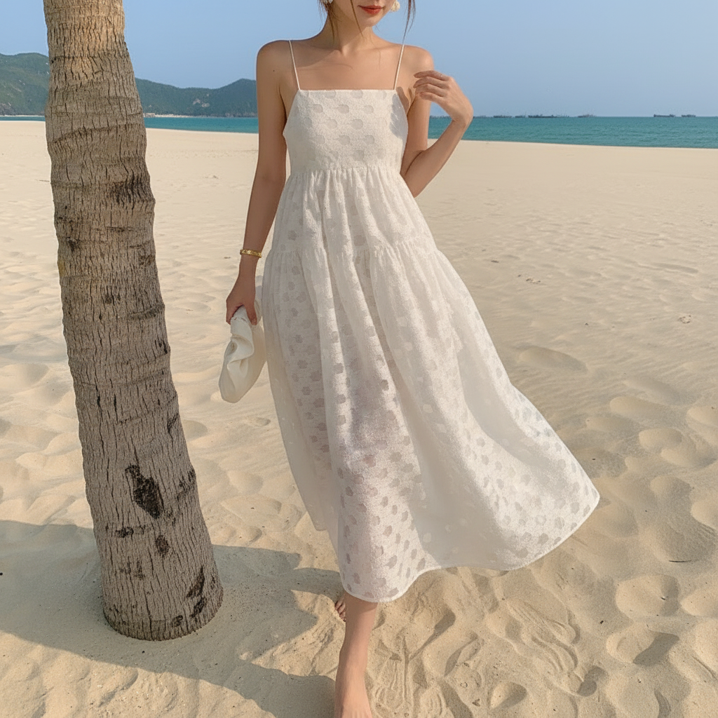 Women's Textured Sleeveless Maxi Dress with Spaghetti Straps 3
