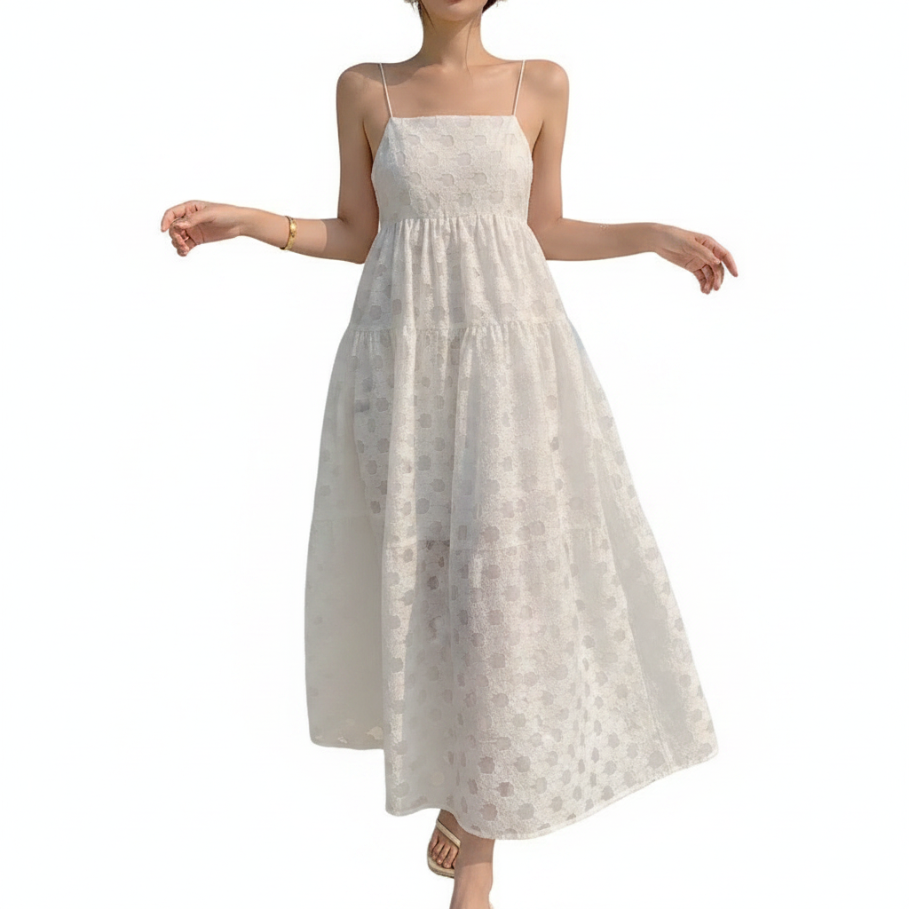 Women's Textured Sleeveless Maxi Dress with Spaghetti Straps