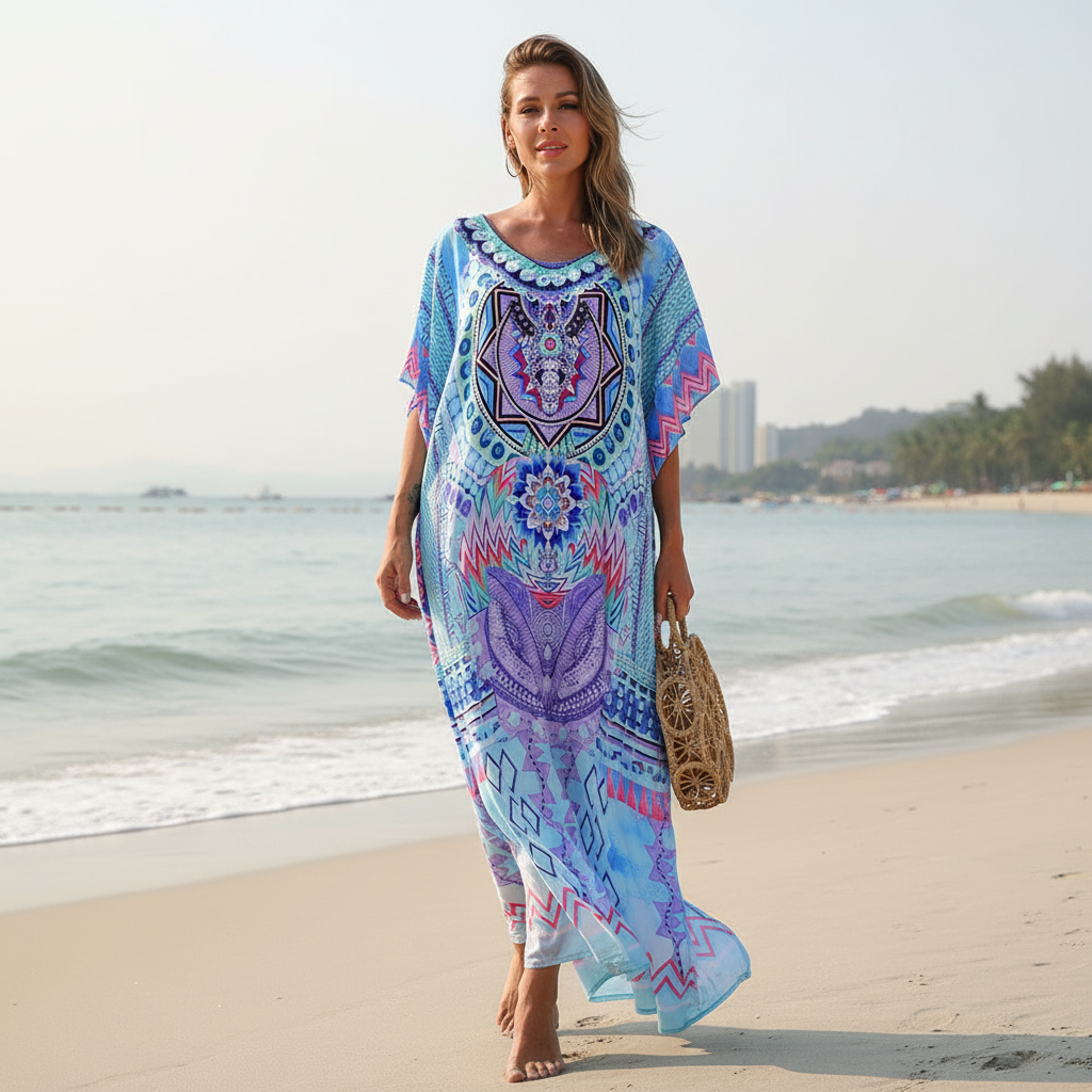 Bohemian Printed Beach Cover Up Maxi Dress and Resort Poolside Wear 3