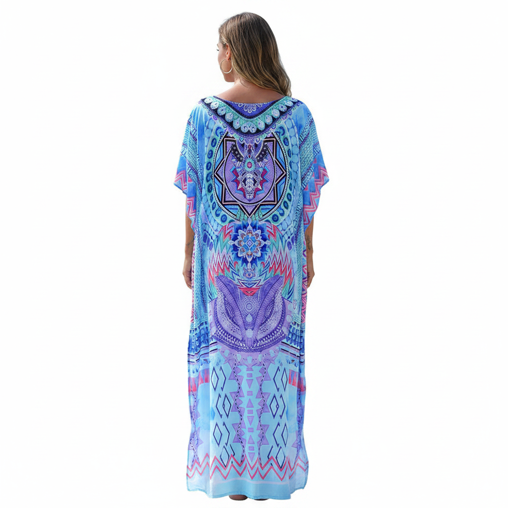 Bohemian Printed Beach Cover Up Maxi Dress and Resort Poolside Wear 6