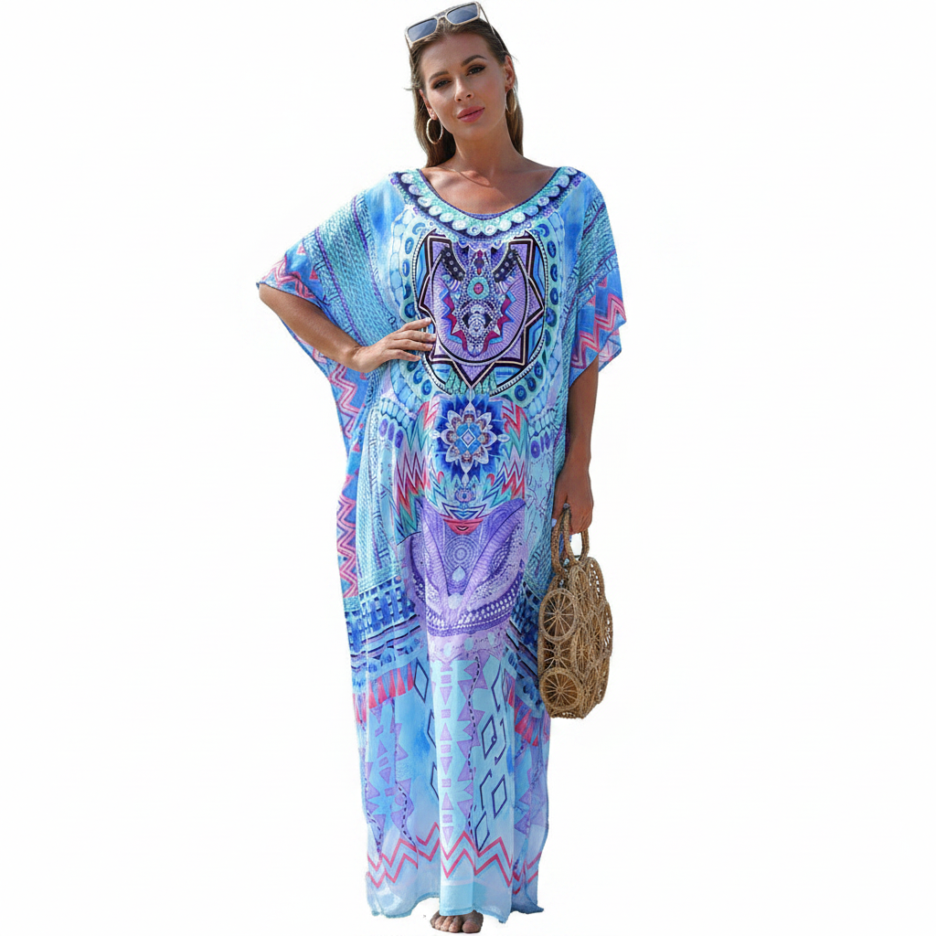 Bohemian Printed Beach Cover Up Maxi Dress and Resort Poolside Wear