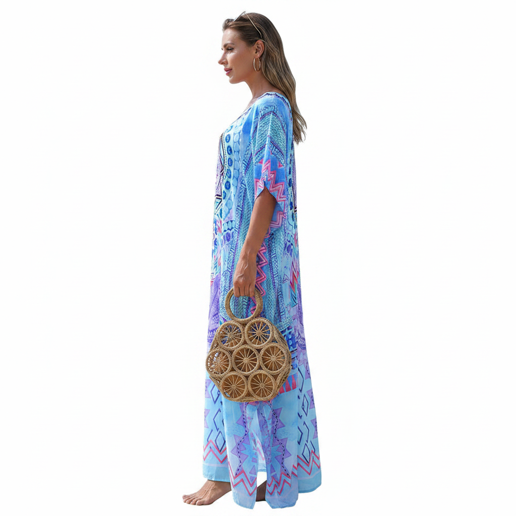 Bohemian Printed Beach Cover Up Maxi Dress and Resort Poolside Wear 7