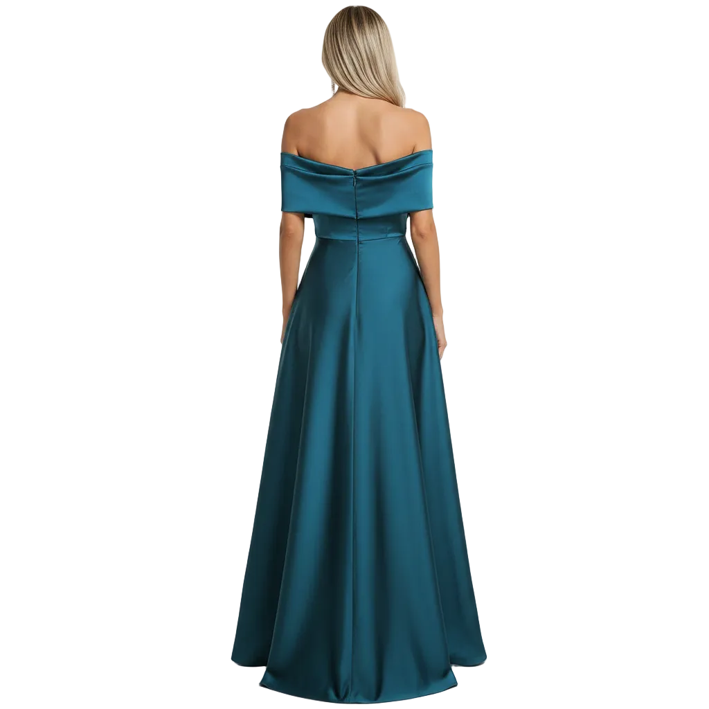 Women's Off-Shoulder Satin Maxi Evening Gown Party Bottoming Dress 7