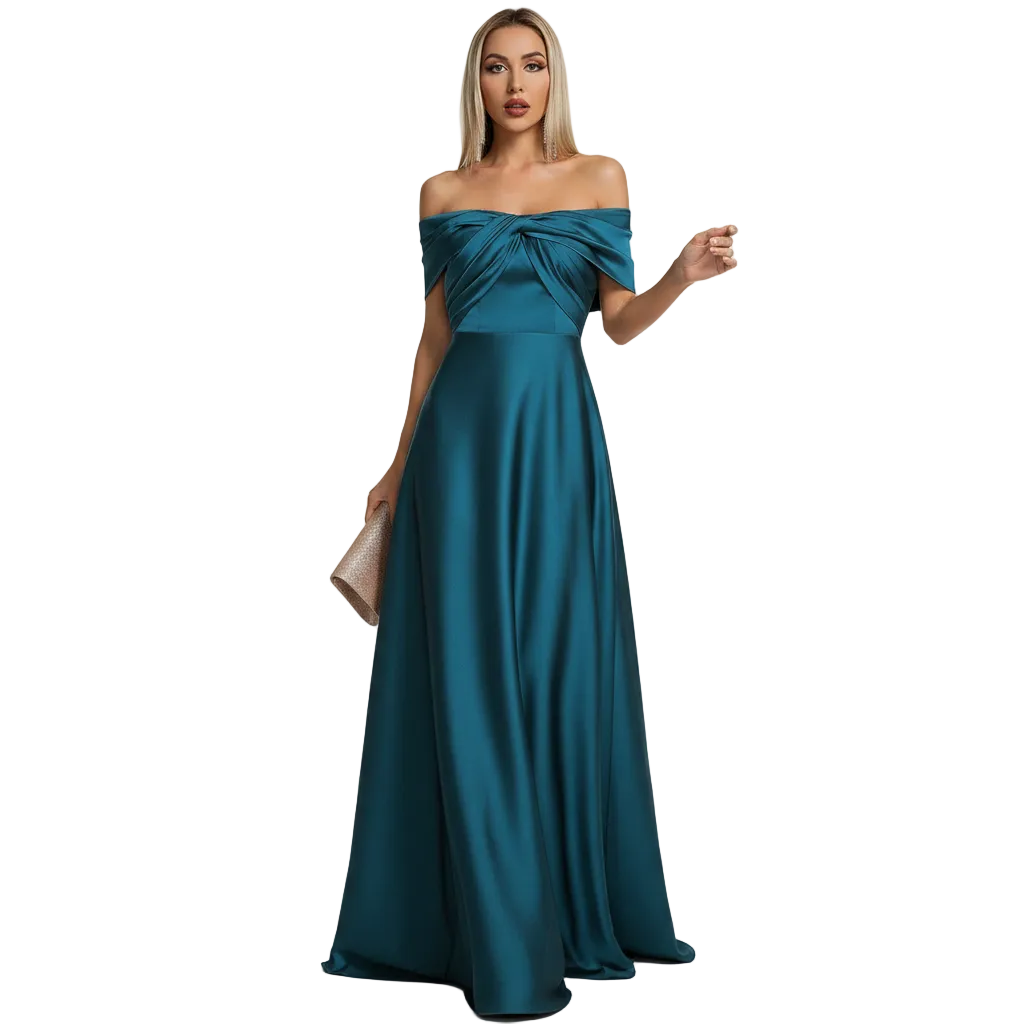 Women's Off-Shoulder Satin Maxi Evening Gown Party Bottoming Dress