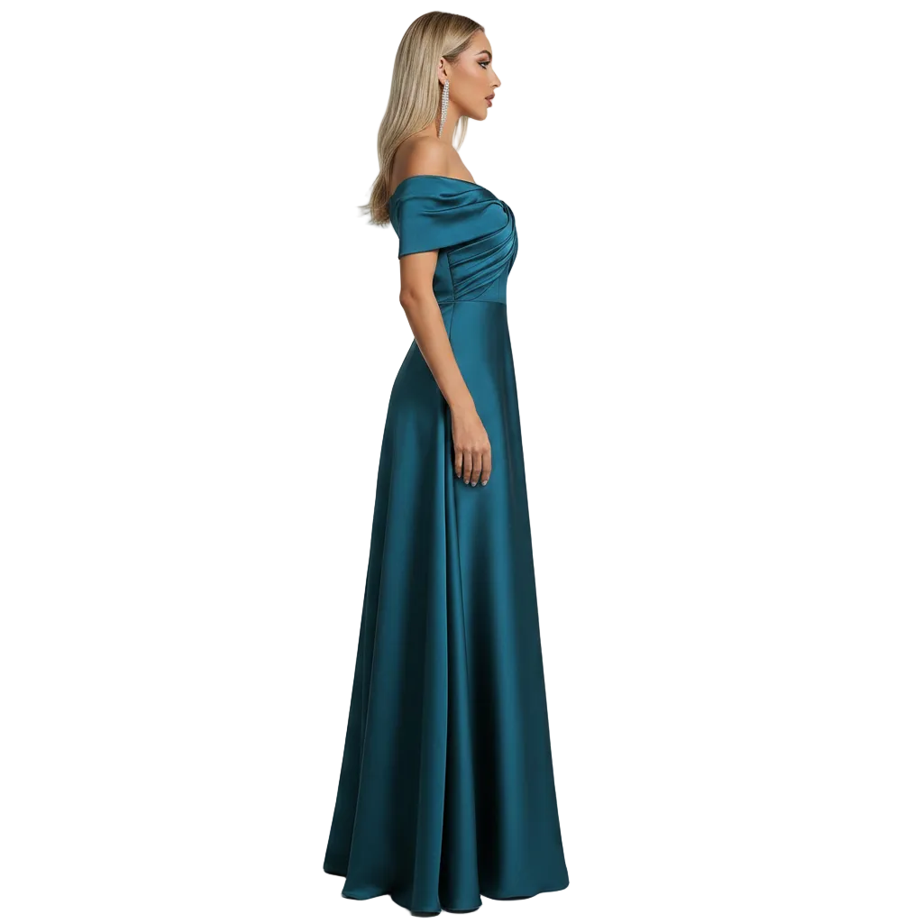 Women's Off-Shoulder Satin Maxi Evening Gown Party Bottoming Dress 6