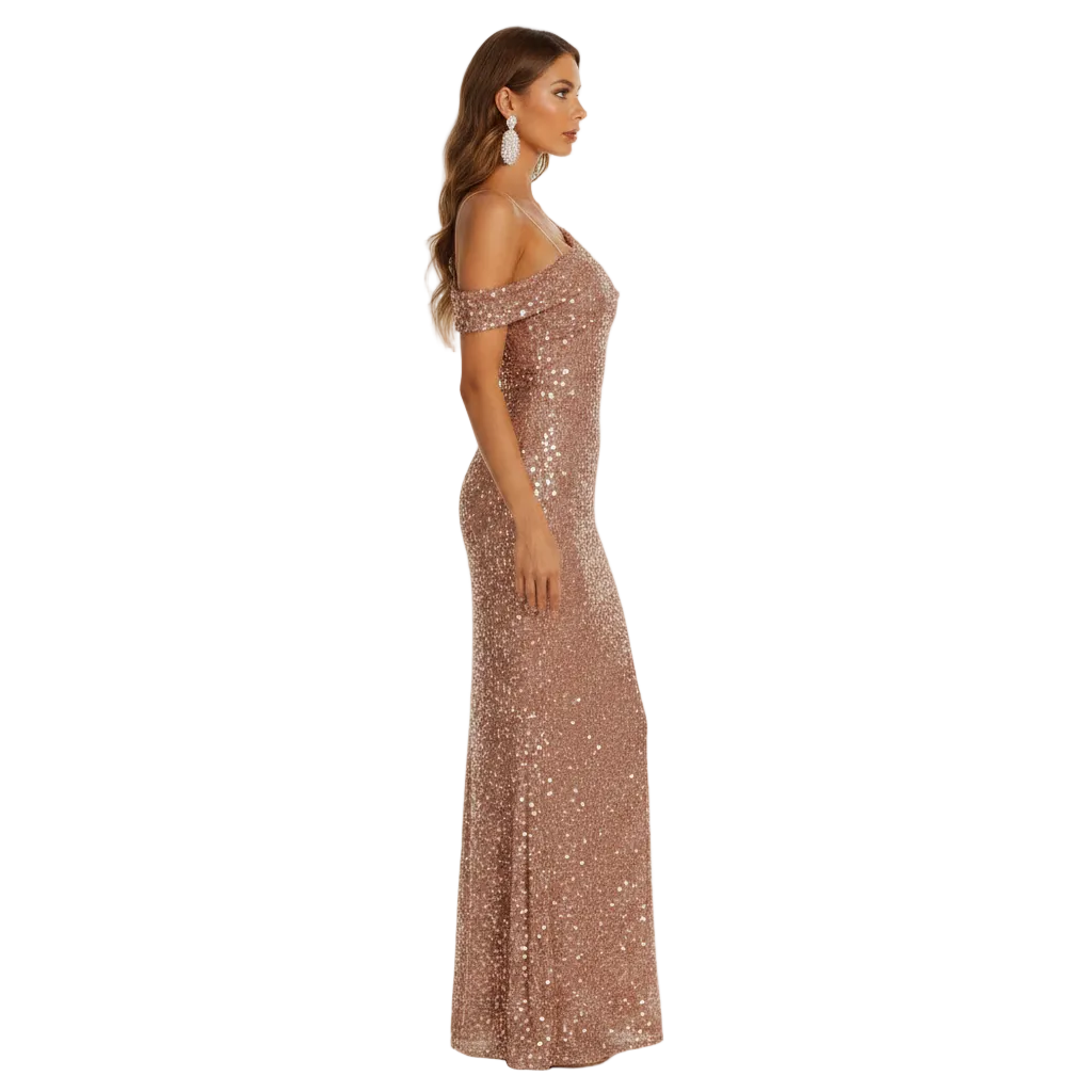 Women's Sequin Off-Shoulder Mermaid Maxi Gown with Side Slit 8