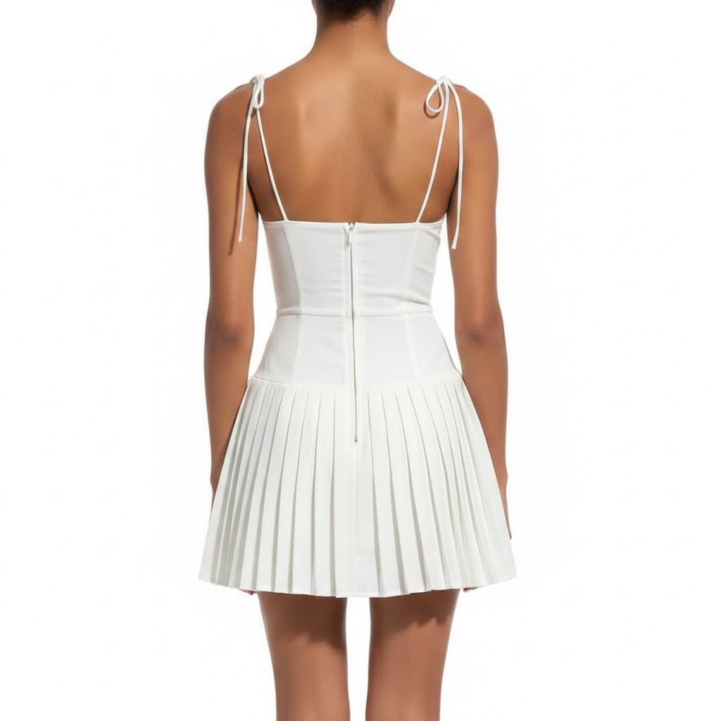 Women's Pleated Corset Mini Dress with Tie Shoulder Straps Dresses 7