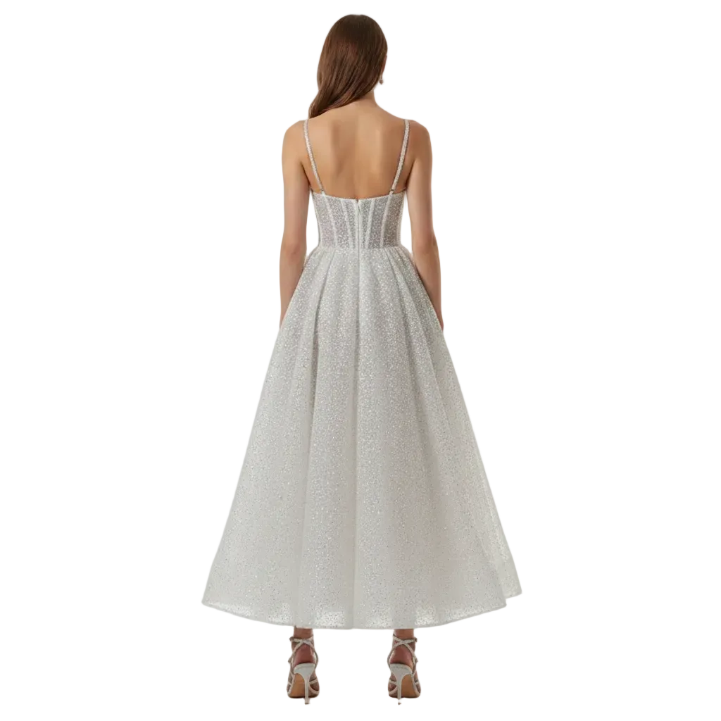 Women's Glitter Corset Midi Dress with Pockets Cocktail Party Dress 7