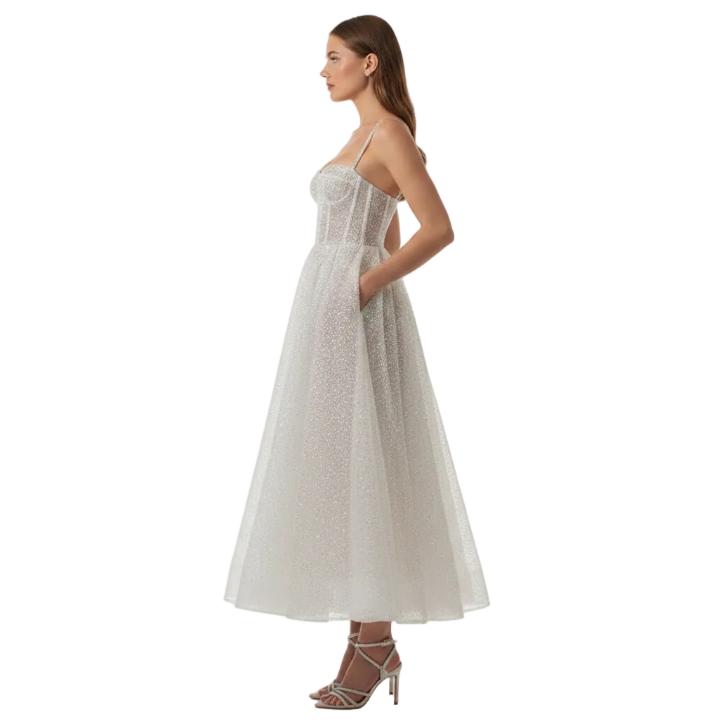 Women's Glitter Corset Midi Dress with Pockets Cocktail Party Dress 8