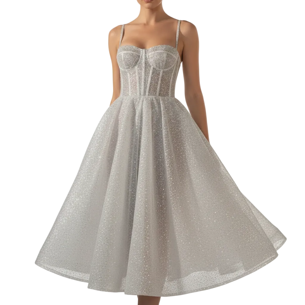 Women's Glitter Corset Midi Dress with Pockets Cocktail Party Dress