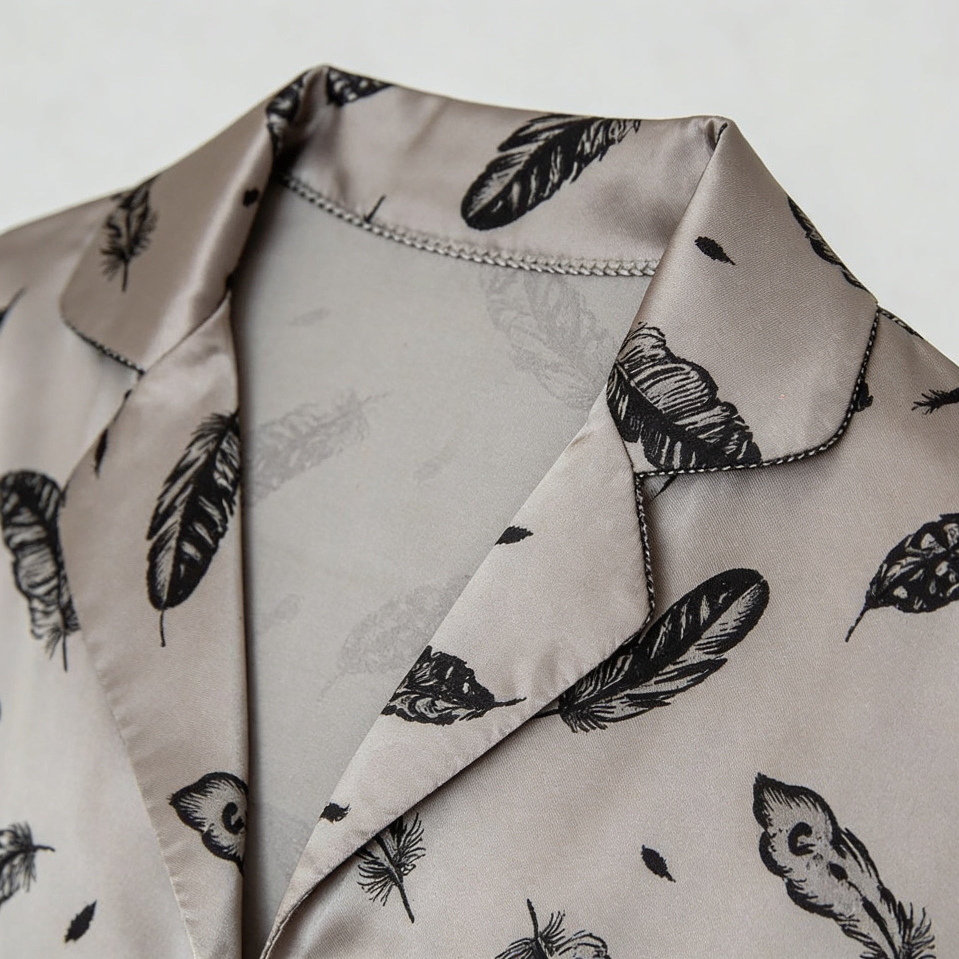 Women’s Feather Print Pajama Set with Long Sleeve Button Down Shirt 5