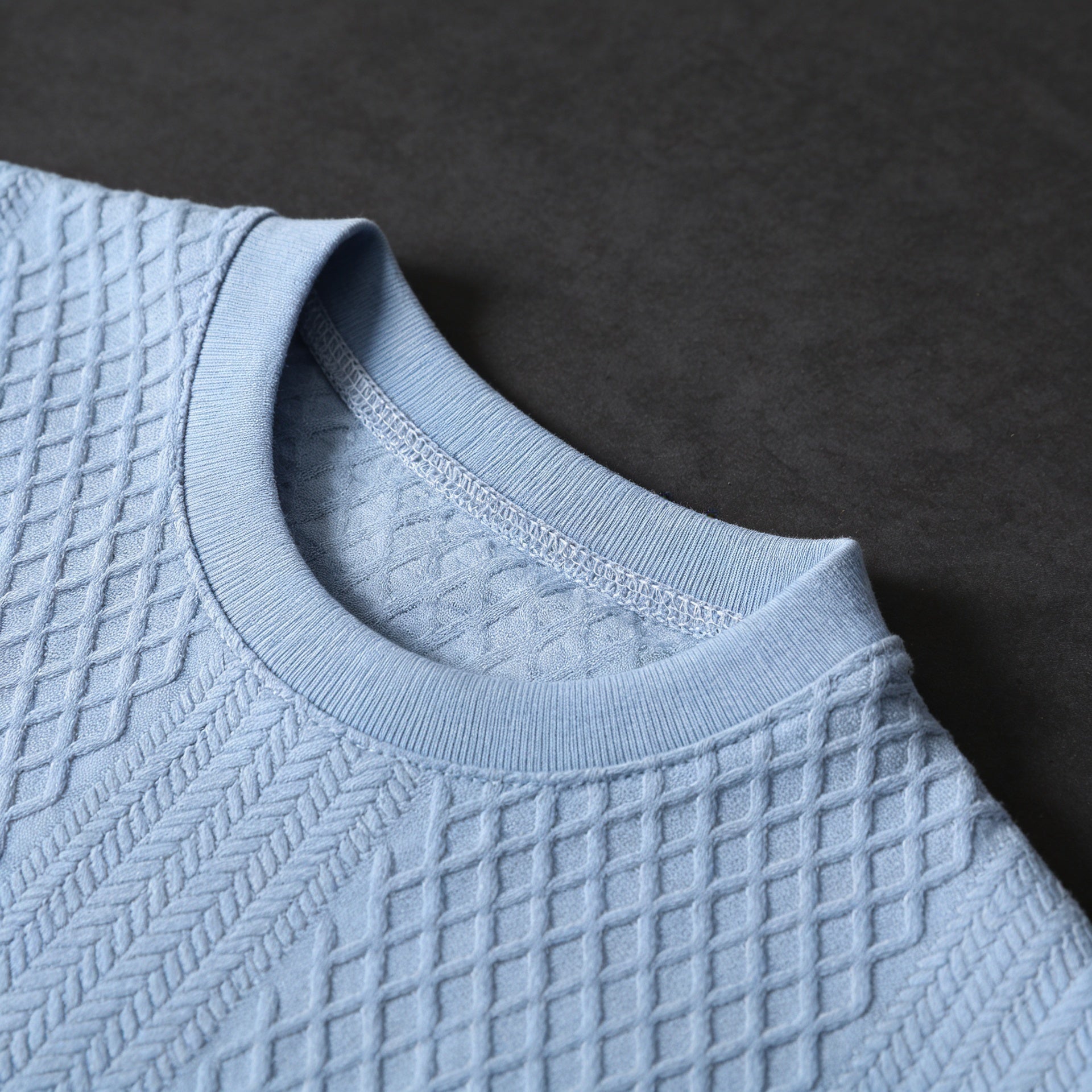 Men’s Textured Short Sleeve Button-Up Shirt with Drawstring Shorts Set in Light Blue