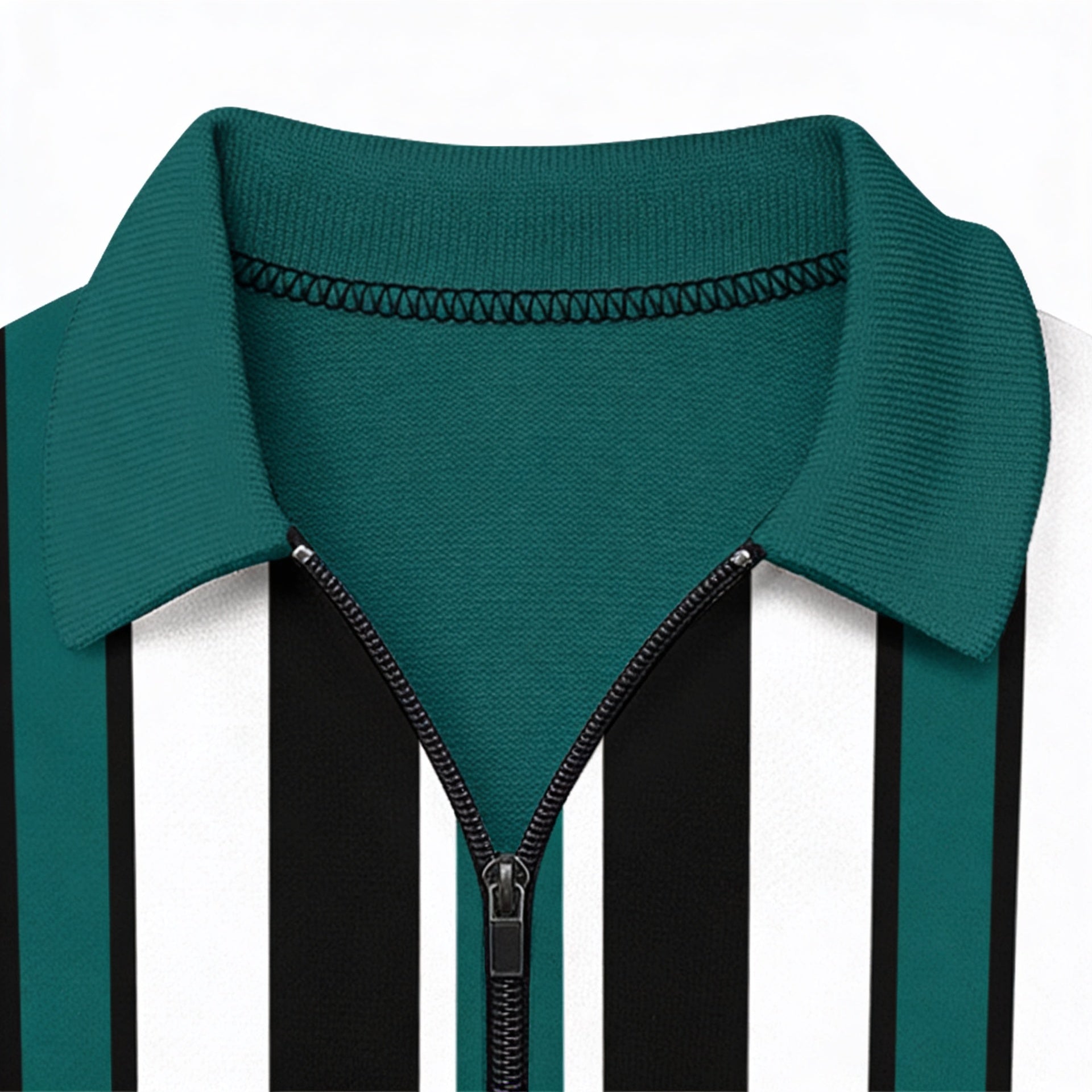 Men’s Green and Black Vertical Stripe Zip Polo Shirt and Shorts Set 5
