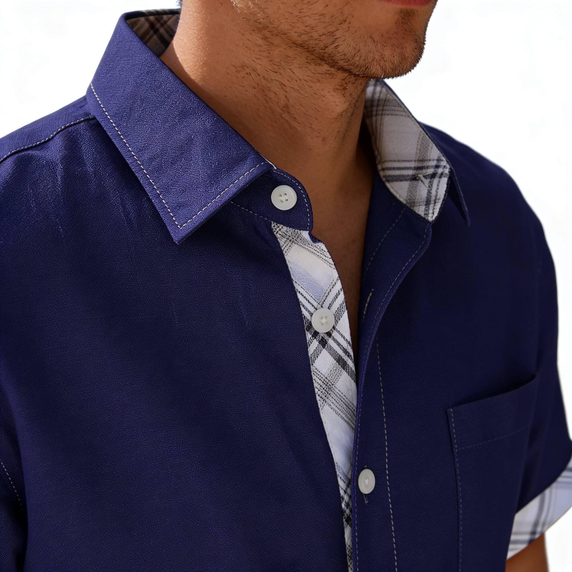 Vacation Short Sleeve Shirts With Plaid Side Summer Hawaii Beach Top Mens Clothing 4