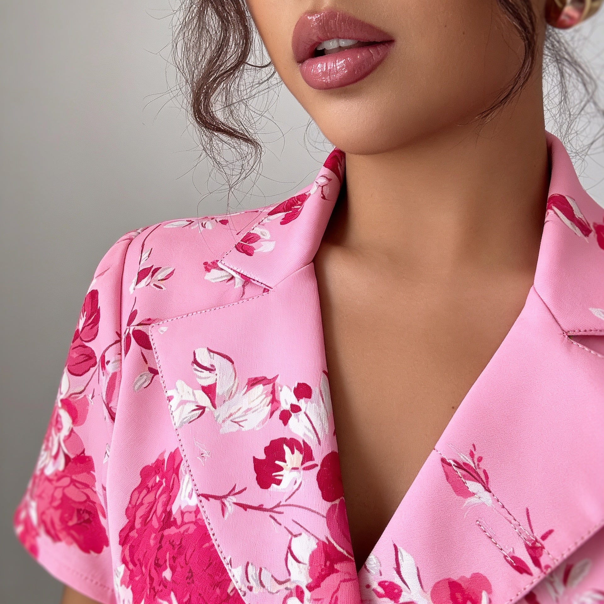 Women's Floral Print Blazer Style Pleated Midi Dress for Elegant Daywear 6