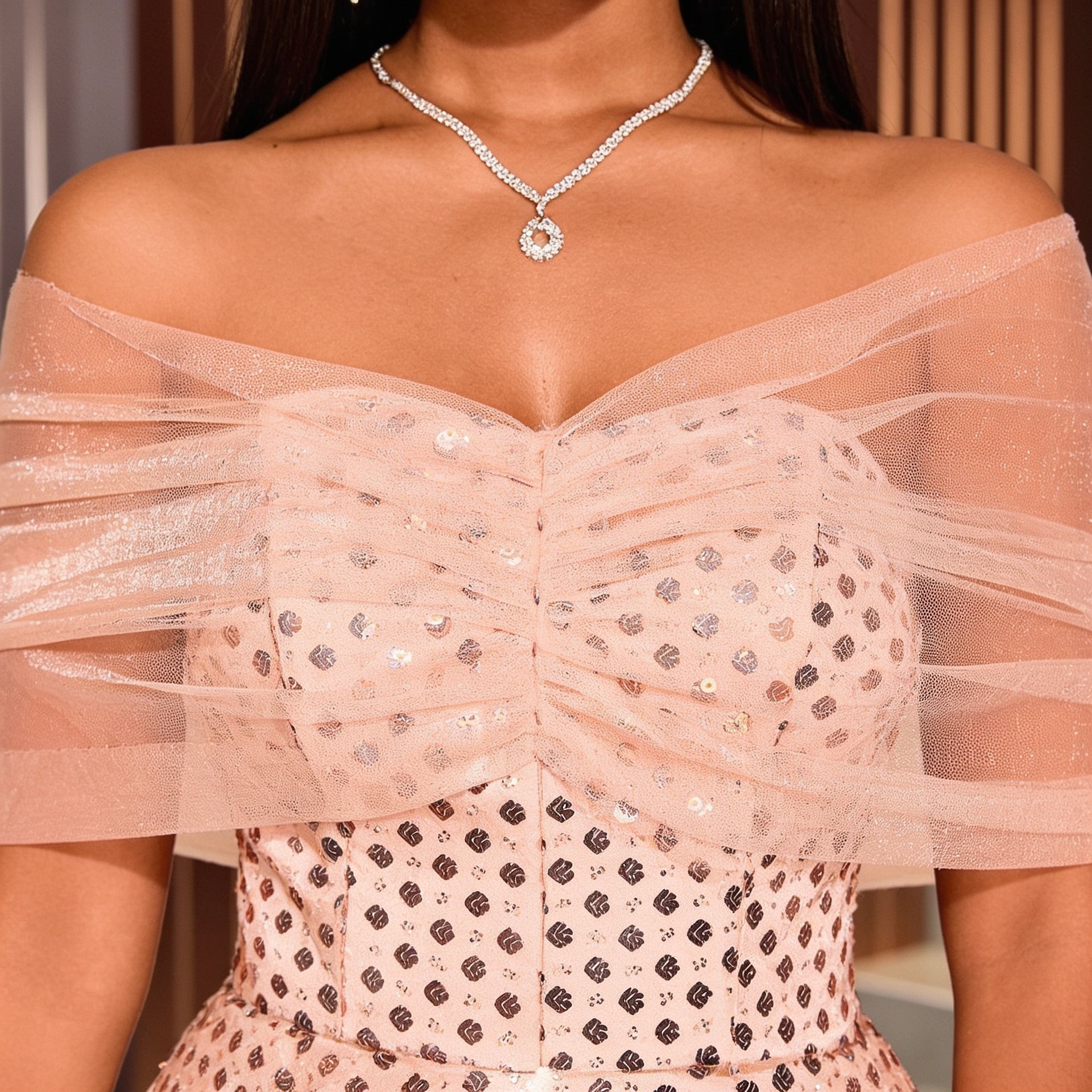 Women's Off-Shoulder Sequin Tulle A-Line Party Dress